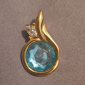 KJL -Kenneth Jay Lane Vintage Gold and Blue Necklas Enhancer w/Artistic Design